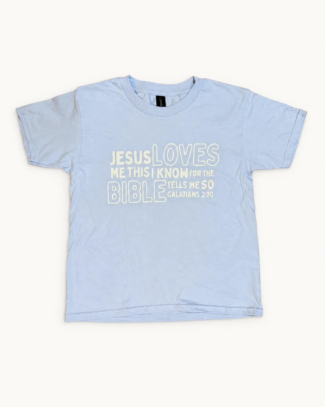 Jesus Loves Me toddler tee in pale blue